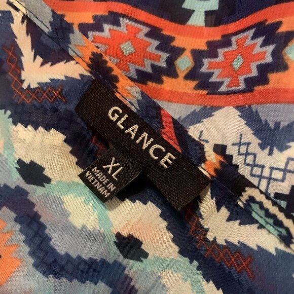 Glance. Size XL. Pullover, Tie front. Kaftan Style Sleeves. Semi Sheer. B85. - Picture 6 of 6